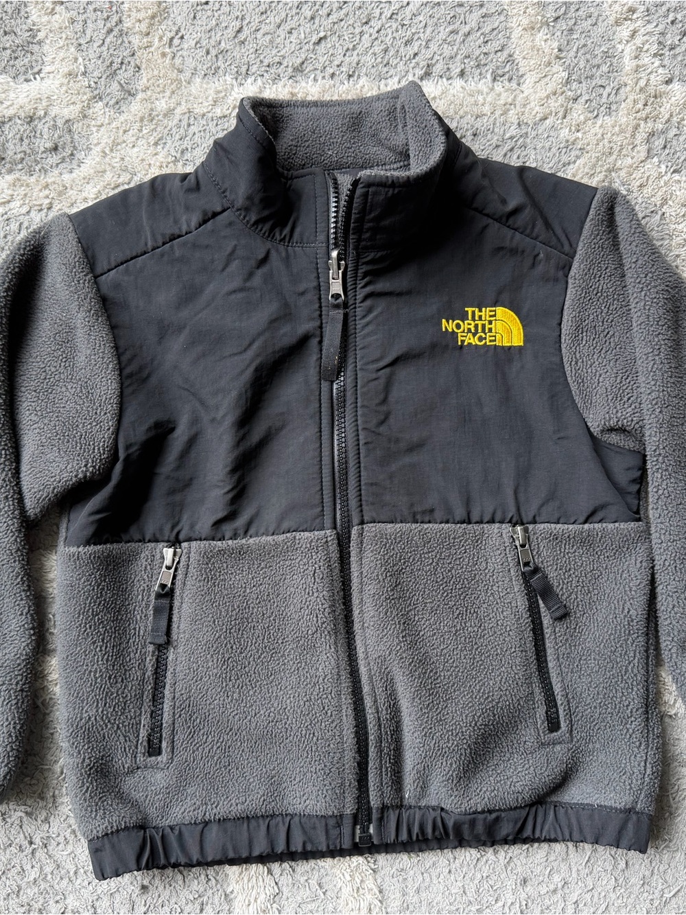 The North Face Gray and Black Kids Puffer-Fleece Jacket with Yellow Logo